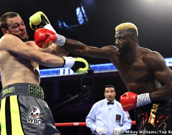 Efe Ajagba vs Joe Goodall action1 boxing photo