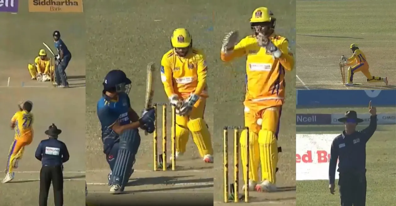 Keeper Binod Bhandari outsmarts batter Bipin Sharma with a stunning stumping during NPL 2024.webp